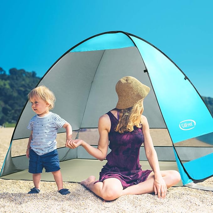 G4Free Large Pop up Beach Tent for 3-4 Person, UPF 50+ Automatic Sun Shelter Canopy Portable Outdoor Cabana Sun Umbrella