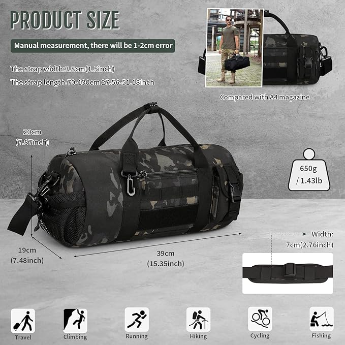 Huntvp Tactical Duffle MOLLE Handbag Gear Military Travel Carry On Shoulder Bag Small Valise