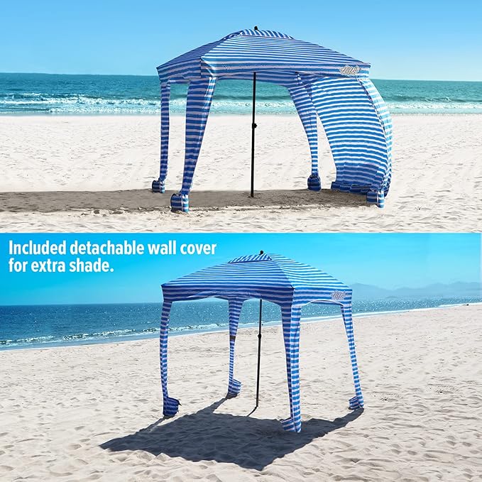 Qipi Beach Cabana - Easy to Set Up Canopy, Waterproof, Portable 6' x 6' Beach Shelter, Included Side Wall, Shade with UPF 50+ UV Protection, Ultimate Sun Umbrella - for Kids, Family & Friends