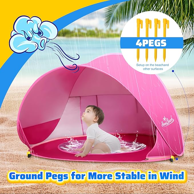 Monobeach Baby Beach Tent Pop Up Portable Shade Pool UPF50+ UV Protection Sun Shelter for Infant with Easy Set Up Canopy (Pink Beach Tent)