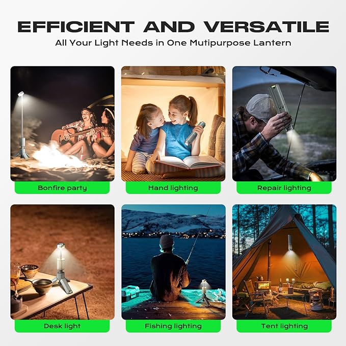 Camping Light, Telescopic Camping Lantern with Storage Bag, Collapsible, Magnetic, 10500mAh Battery, Rechargeable Outdoor Portable Lights for Hiking, Fishing, and Travel (Dark Gray)