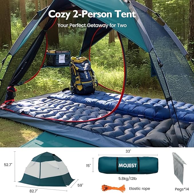 Camping Tent 2 Person, Waterproof & Blackout Double Layer Pop Up Outdoor Tent for Park, Picnic, Travel, Portable and Easy Setup, Slate Grey