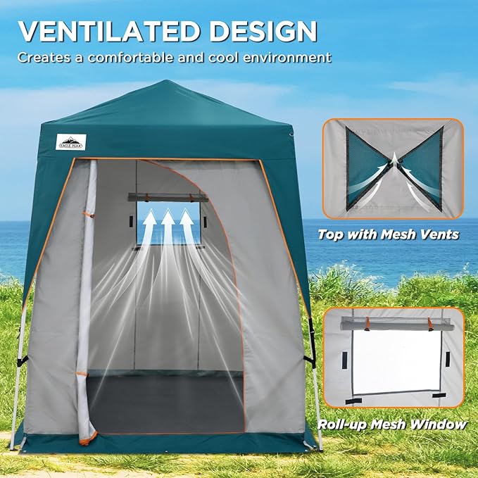 EAGLE PEAK 6x6 Pop Up Privacy Tent with Ground Mat, Portable Changing Room & Outdoor Shower Tent, Portable Canopy for Camping, Hiking, Pool Parties, Photoshoots or Toilet Shelters (Gray/Blue)