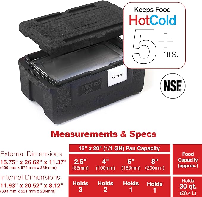 METRO Mightylite ML180-BL Top-Load Insulated Food Carrier - Professional-Grade Multipurpose Pan Carrier, Insulated Cooler and Catering Food Warmer - 30 qt or 3 Pan Capacity - Black