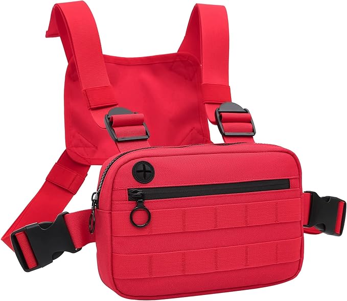 Outdoor Sports Utility Chest Pack，Tactical EDC Chest Bag For Men, Lightweight Conceal Chest Pouch Holster, Chest Rig Vest With Built-In Phone Holder For Workouts, Cycling & Hiking (Red)