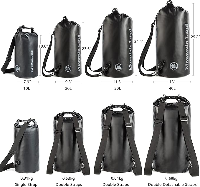 Mountain Land Waterproof Beach Dry Bag 20L Roll Top Backpack Boat Bag Dry Sack for Kayaking Rafting Fishing Hiking Camping Black