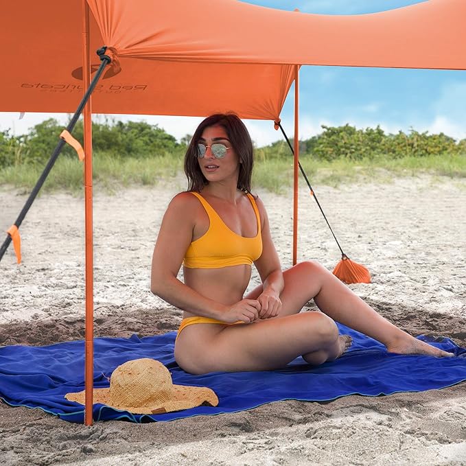 Red Suricata Family Beach Tent & Canopy, UPF50 Sun Shade, 4 Aluminum Poles, Sand Shovel, Large Portable Sun Shelter