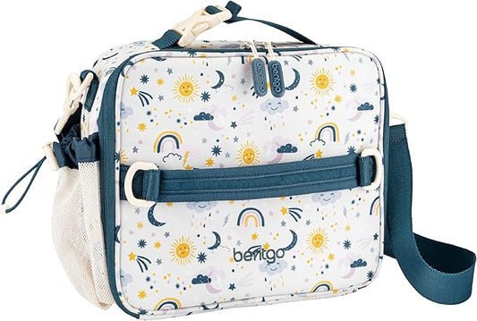 Bentgo Kids Lunch Bag - Durable, Double-Insulated Lunch Bag for Kids 3+; Holds Lunch Box, Water Bottle, & Snacks; Easy-Clean Water-Resistant Fabric & Multiple Zippered Pockets (Friendly Skies)