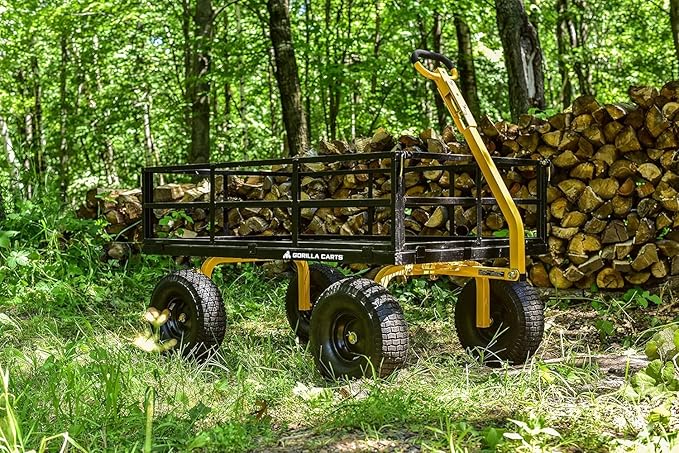 Gorilla Carts GOR1400-COM Steel Utility Garden Cart, Heavy-Duty Convertible 2-in-1 Handle and Removable Sides, 12 cu ft, 1400 lb Capacity, Black
