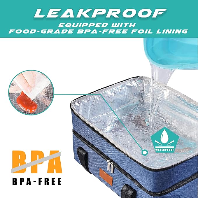 Lunch Bag Insulated Thermal Food Carrier Insulated Double Decker Casserole Carrier for Hot or Cold Food,Insulated Tote Bag for Potluck Cookouts Picnic,Lasagna Holder