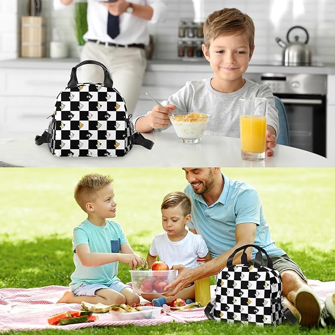 Lunch box Kids,Insulated Cat Lunch Bag Cute Small Checkered Lunch Totebag Reusable Leakproof Lunch Bag With Shoulder Strap for Girls Boys Women School Work Picnic