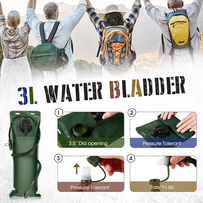 Sanwuta 2 Pcs Hydration Backpack with 3 Liter Water Bladder Tactical Lightweight 17.72 x 7.87 Inch Hydration Pack Backpack Water Backpack Hydration Bag Water Bag for Hiking Running