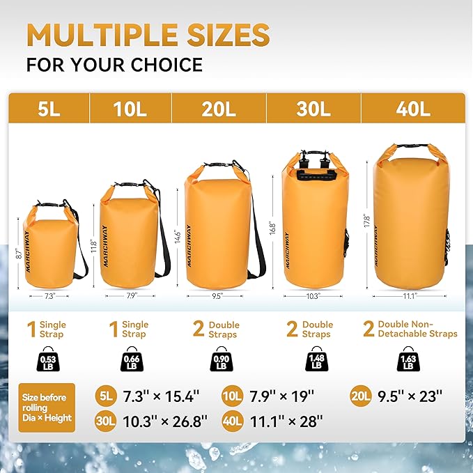 MARCHWAY Floating Waterproof Dry Bag Backpack 5L/10L/20L/30L/40L, Roll Top Sack Keeps Gear Dry for Kayaking, Rafting, Boating, Swimming, Camping, Hiking, Beach, Fishing