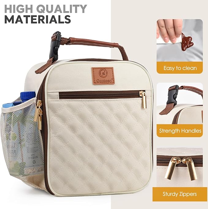 Lunch Box Lunch Bag for Men Women Kids Adults,Insulated Waterproof LunchBox Cooler,Small for Work Office School Travel Picnic-White