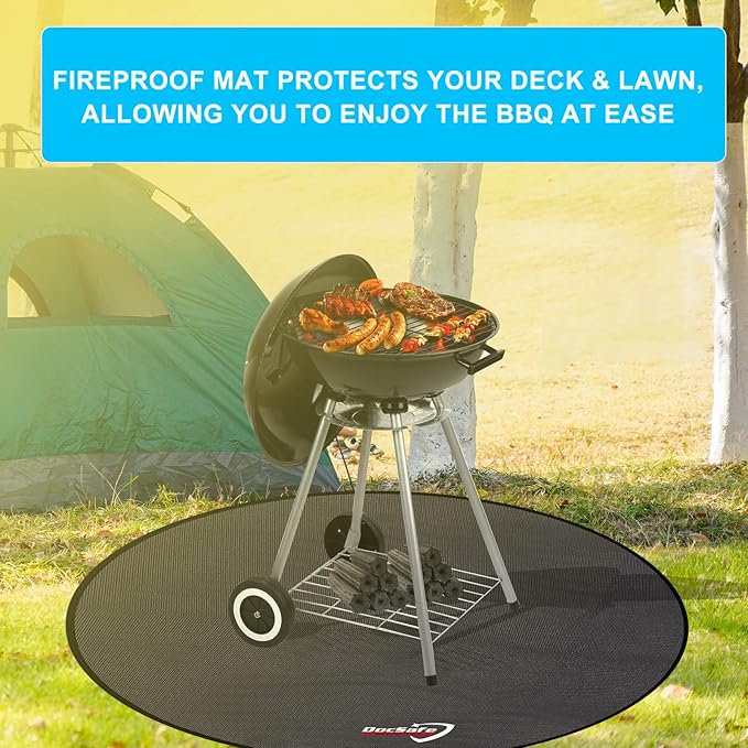 DocSafe 48" Round Fire Pit Mat, 4-Layer Fireproof Under Grill Mat Heat Insulated Indoor Fireplace Pad Protector for Decks,Patios,Grass,BBQ Smoker, Portable Reusable Oil-Proof and Waterproof, Black
