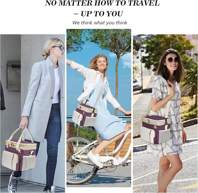 LOKASS Lunch Box for Women, 16L, Double Deck Expandable Insulated Lunch box For Adults/Women Thermal Large Waterproof Leakproof Cooler Bag with Shoulder Strap - Mauve