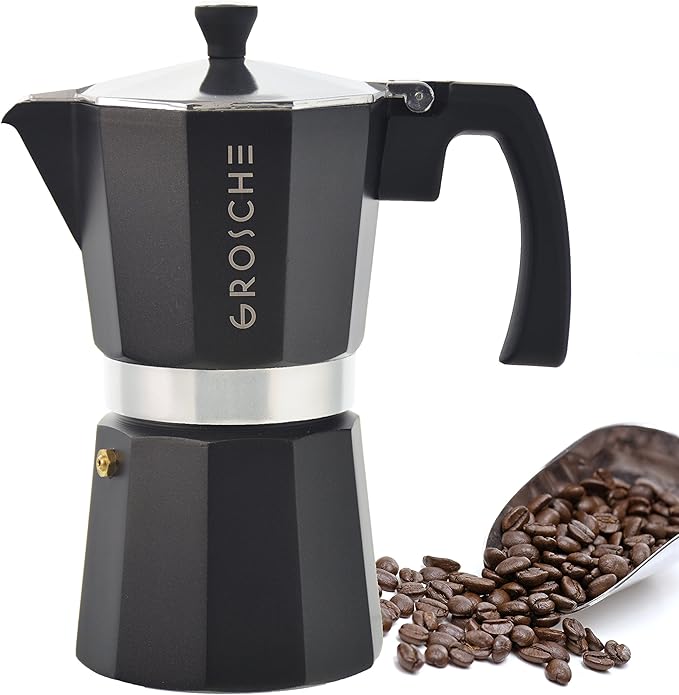 GROSCHE Milano Stovetop Espresso Maker Moka Pot 9 espresso Cup, 15.2 oz, Black. Cuban Coffee Maker Stove top coffee maker Moka Italian espresso greca coffee maker brewer percolator