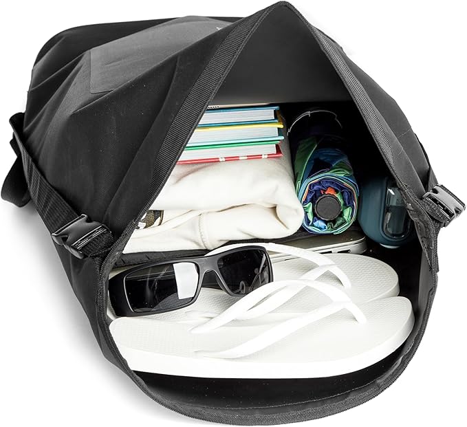 Mountain Land Waterproof Backpack Made of Composite TPU, Roll-Top Closure Dry Bag with Front-Zippered Pocket Cushioned Padded Back Panel Black 30L