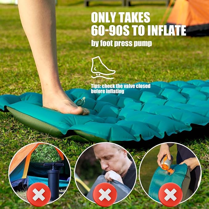 AKSOUL Camping Sleeping Pad with Pillow: Extra Thick 3.9 inch Ultralight Self Inflating Air Mat, Compact Lightweight Insulated Inflatable Sleep Mattress for Backpacking, Camp, Hiking, Tent