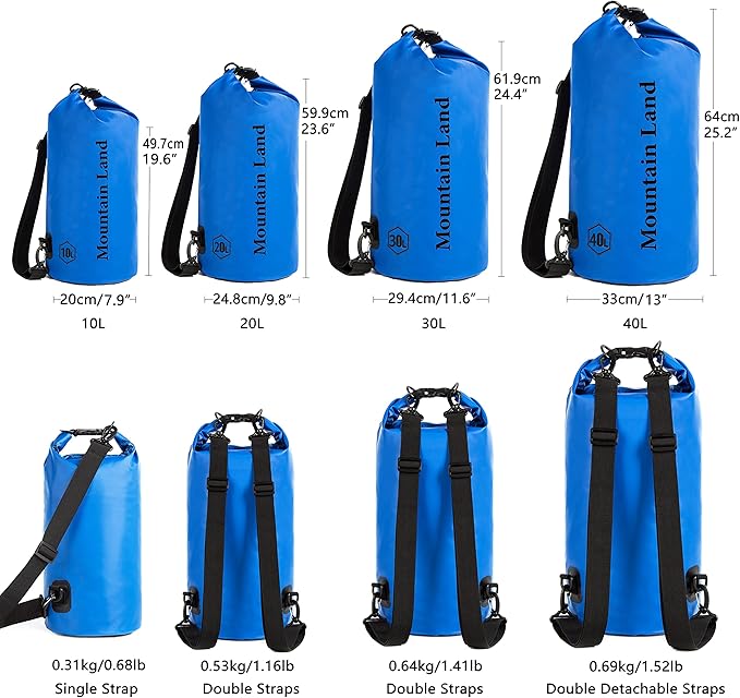 Mountain Land Waterproof Beach Dry Bag 30L Roll Top Backpack Boat Bag Dry Sack for Kayaking Rafting Fishing Hiking Camping Dark Blue