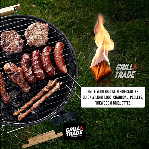 Grill Trade Fire Starter Squares 144, Easy Burn Your BBQ Grill, Camping Fire, Wood Stove, Smoker Pellets, Lump Charcoal - Fireplace Cubes - Ideal Barbeque Accessories
