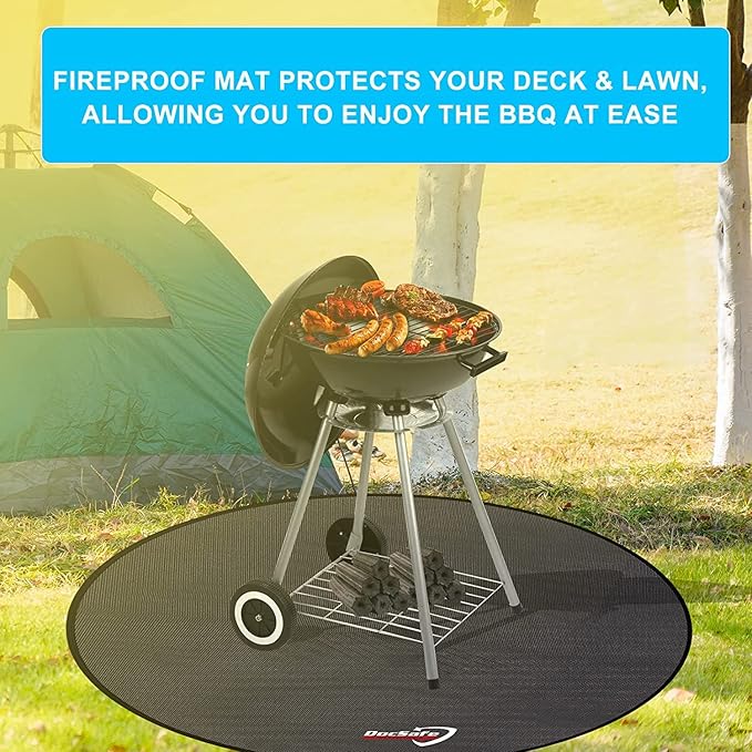 DocSafe 60 x 60 inches Round Under Grill Mat,Large 4 Layers Fire Pit Mat,Fireproof Mat Heat Insulated Protector for Deck,Patio,Grass,Smoker,BBQ,Reusable Oil-Proof and Waterproof Indoor Fireplace Pad