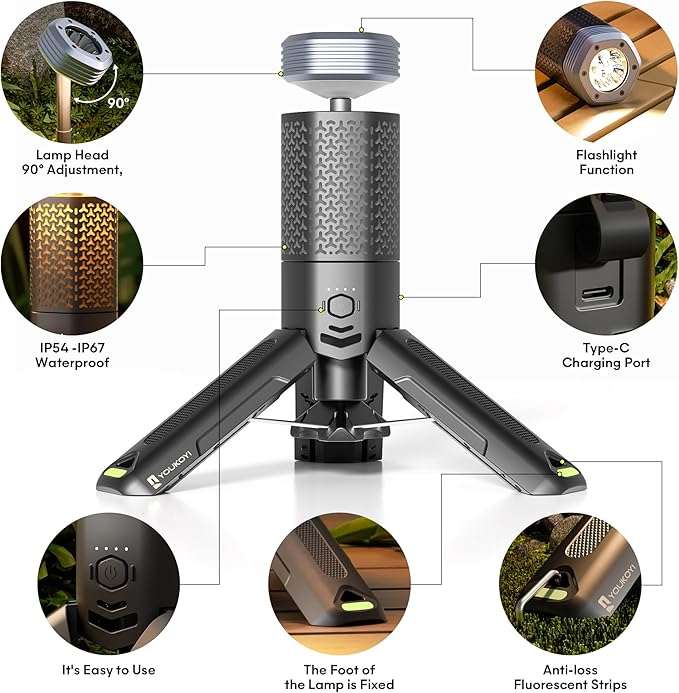 Camping Light Telescopic, YOUKOYI 10500mAh Collapsible Magnetic Camping Lantern, Telescoping IP67 Waterproof Flashlights, Camping Lantern Rechargeable for Emergency, Camping, Travel, Hiking