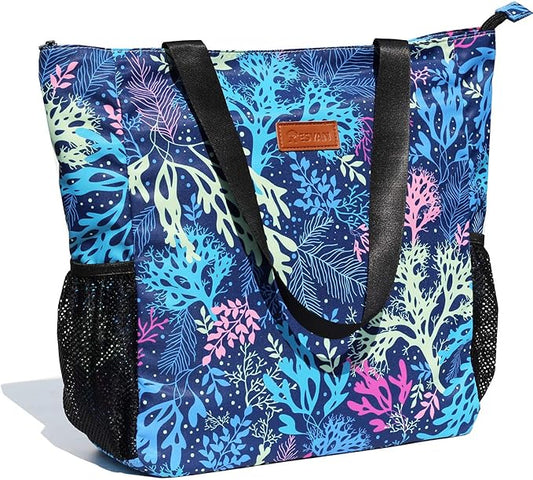 ESVAN Original Floral Water Resistant Large Tote Bag Shoulder Bag for Gym Beach Travel Daily Bags Upgraded