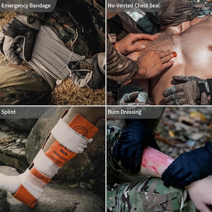 RHINO RESCUE IFAK Trauma Kit with C-A-T Tourniquet, Tactical First Aid Kit Molle Pouch for Military, Combat, Car, Camping, Hiking, Travel， FSA HSA Eligible (Red)