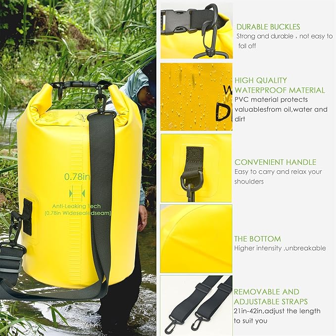 Waterproof Dry Bag Backpack 5L/10L/20L/30L/40L, Roll Top Floating Waterproof Storage Bags for Kayaking, Boating, Swimming, Hiking, Camping and Fishing