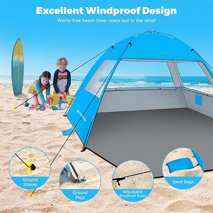 Venustas Beach Tent Sun Shelter for 3-10 Person, UPF 50+ UV Protection Canopy, Lightweight and Easy Setup Cabana, Portable Beach Shade