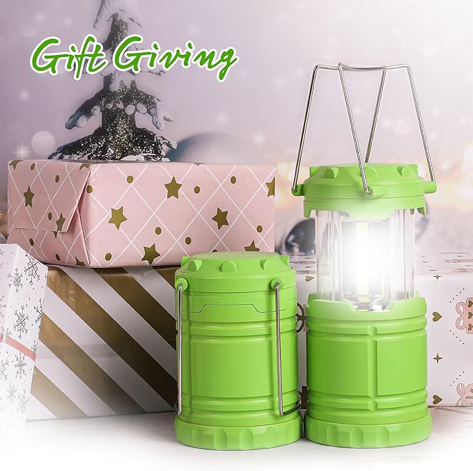 2-Pack LED Green Camping Lanterns, Portable Camping Lights, Outdoor Handled Lamps, Essential Emergency Lights for Power Outages, Hiking, Hurricane