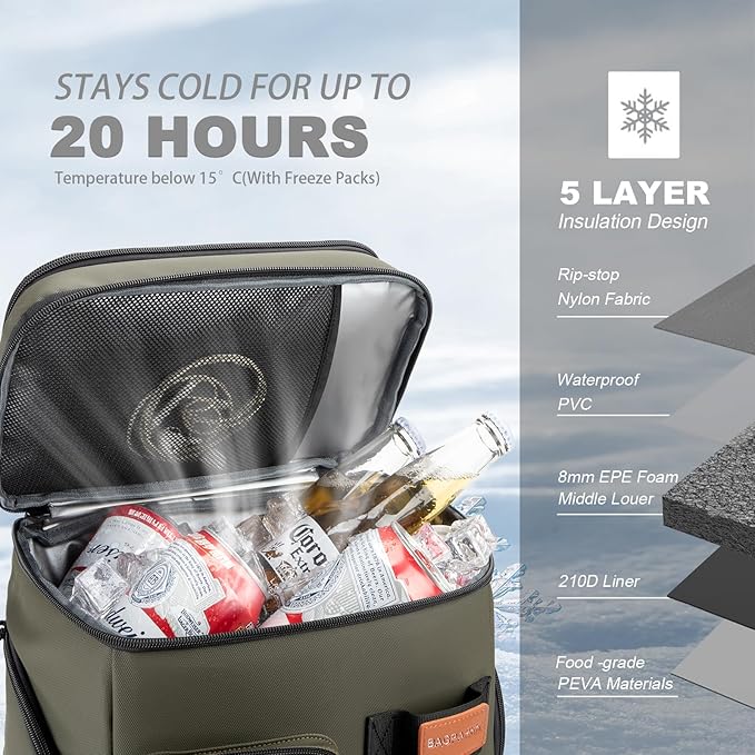 Insulated Cooler Backpack,33 Cans Multifunctional Double Deck Leakproof Cooler Bag with Sternum Strap,Large Capacity Lightweight Travel Camping Beach Backpack