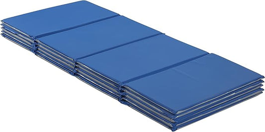 ECR4Kids Everyday Folding Rest Mat, 4-Section, 5/8in, Sleeping Pad, Blue/Grey, 5-Pack
