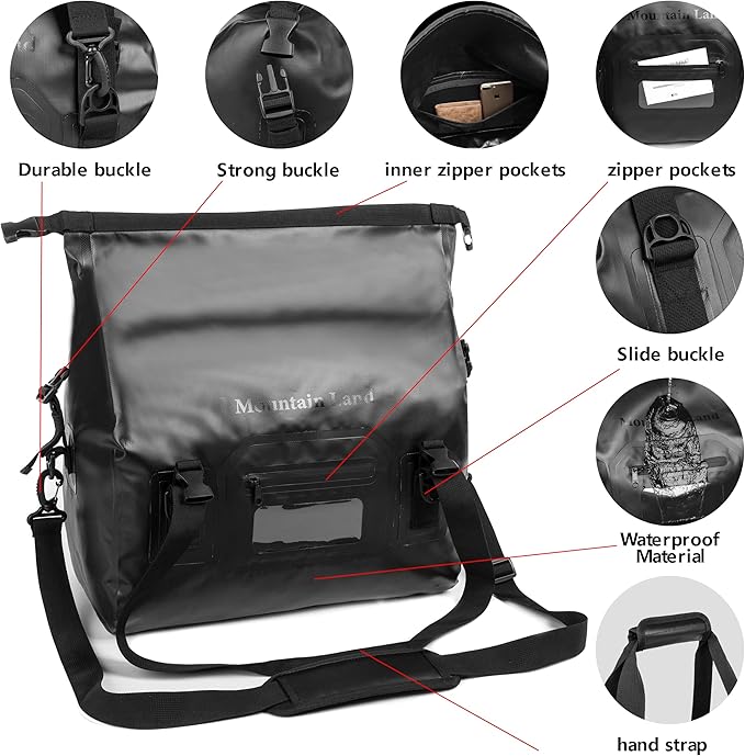 Mountain Land Waterproof Duffel Bag Heavy Duty Water Proof Motorcycle Bag Roll Top Dry Travel Bag with Large Storage Space for Traveling, Camping, Kayaking, Fishing, Rafting, Boating,Gym