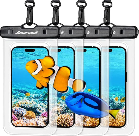 Hiearcool Waterproof Phone Pouch, Waterproof Phone Case, IPX8 Cellphone Dry Bag Compatible for iPhone 16 15 14 13 Pro Max Plus Cellphone Up to 8.3", Beach Essentials for Travel-Clear-4Pack