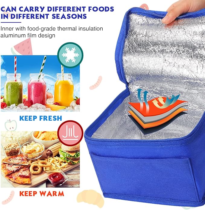 Nuogo 15 Pack Insulated Lunch Bags Bulk, Reusable Cooler Boxes, Leakproof Lunch Boxes Set, Waterproof Thermal Coolers, Insulated Beverage Bag for Women Men Work School Picnic Beach(Blue)