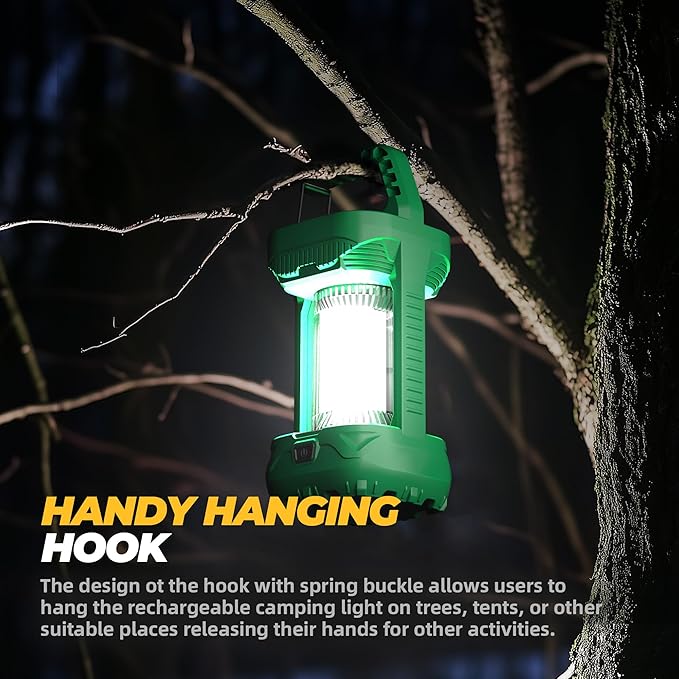 Favourlite LED Camping Lantern Rechargeable, 1500LM 4 Light Modes Camping Light 4000mAh Phone Charger Lanterns for Power Outages Portable Waterproof Camping Essentials for Emergency (Leaf Green)