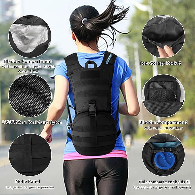 Tactical Molle Hydration Backpack Pack, Military Insulated Water Backpack with 3L Water Bladder for Hiking Running Biking Cycling