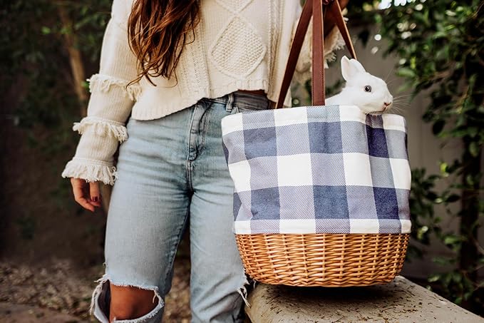 PICNIC TIME Coronado Canvas and Willow Basket Tote, Picnic Tote Bag, Beach Tote