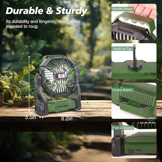 CONBOLA Portable Fan Rechargeable, 25400mAh Cordless Battery Powered Fan with LED Lantern, USB C Battery Operated for Travel Bedroom Home Camping Tent Office Beach Desk Fishing Table