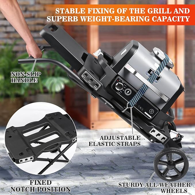 GRISUN Foldable Grill Cart for Ninja OG700–OG750 & Blackstone 22" | Portable BBQ Stand with Wheels, Side Table & Storage Basket