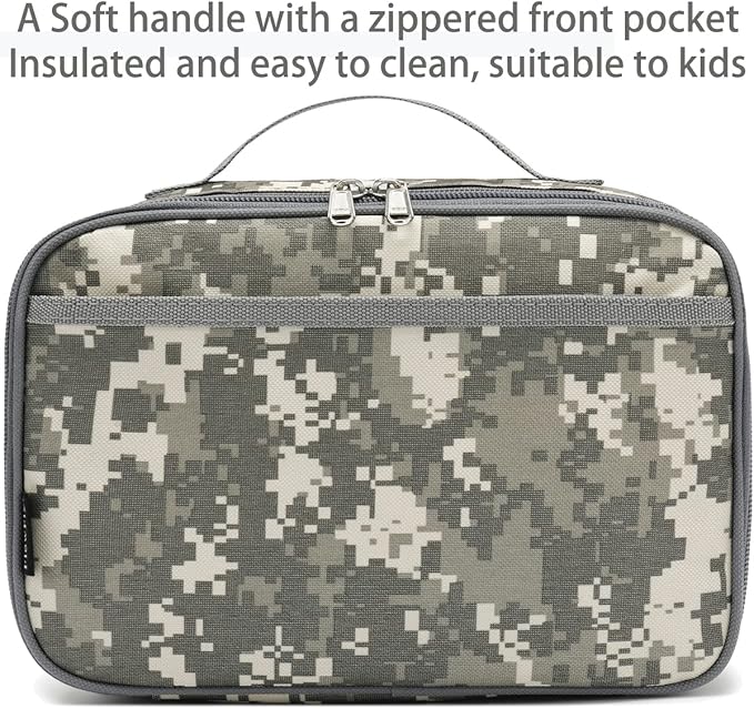 FlowFly Kids Lunch box Insulated Soft Bag Mini Cooler Back to School Thermal Meal Tote Kit for Girls, Boys, Digital