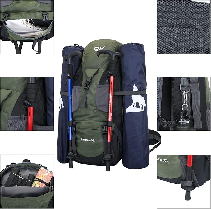 50L Hiking Backpack, Waterproof Lightweight Daypack for Outdoor Camping Travel