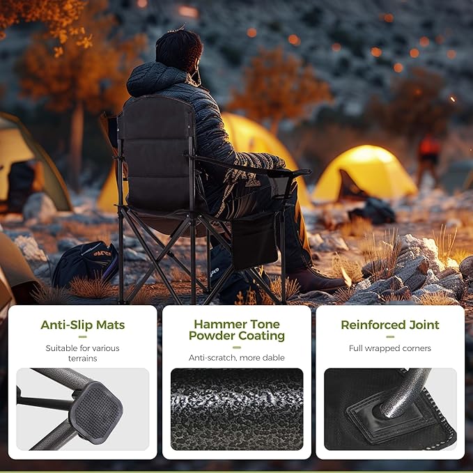 ALPHA CAMP Oversized Camping Folding Chair Heavy Duty Lawn Chair with Cooler Bag