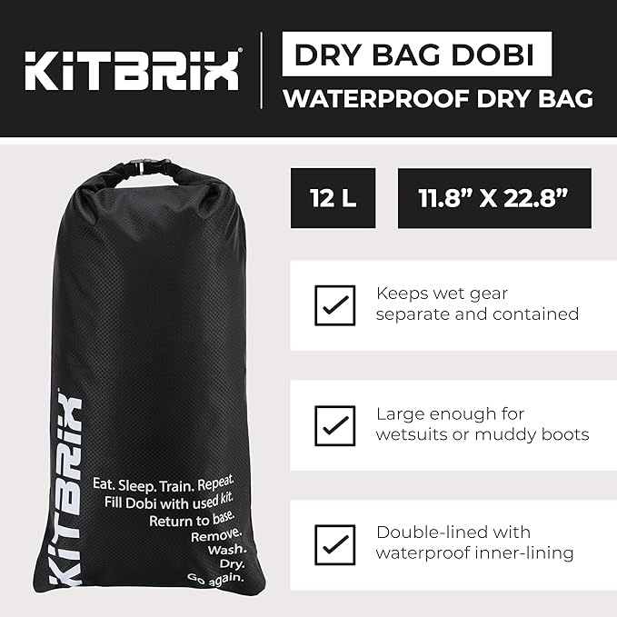 KitBrix DobiPak Drybag 12L - Keeps Wet Gear Separate - Waterproof Dry Bag for Sports, Camping & Travel - Perfect for Wetsuits, Swim Gear, Muddy Boots - Durable & Lightweight