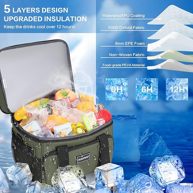 Insulated Soft Cooler Bag, Large Ice Coolers Soft Sided Ice Chest for Beach, Collapsible and Portable