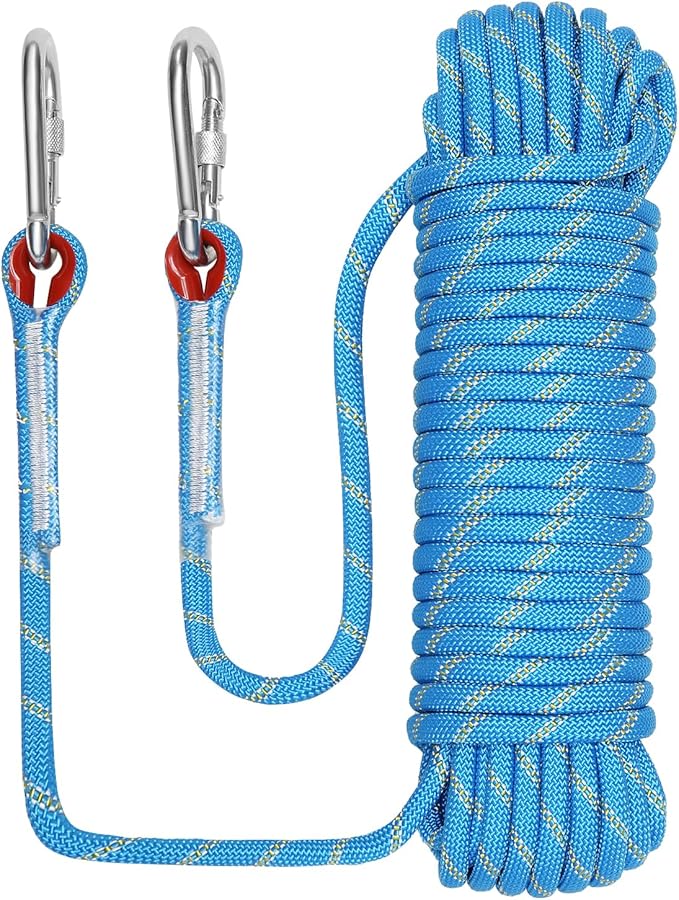 1/2 in x 32 FT Boat Marine Rope for Canyoneering, Floating, Fishing, Rafting, Camping, Hiking, Hunting, Anchor, Arborist Tree, Rafting, Rescue Nylon/Polyester Blue with Hook