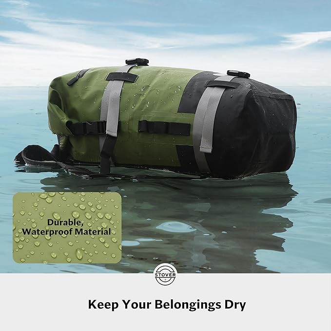 STOVER 5/10/25/30/40/55L Waterproof Dry Backpack- Large Floating Dry Bag for Kayaking, Travel, Tubing, Hiking, Fishing, Camping, Motorcycles & the Beach, Heavy-Duty Roll Top Men/Women (Green)