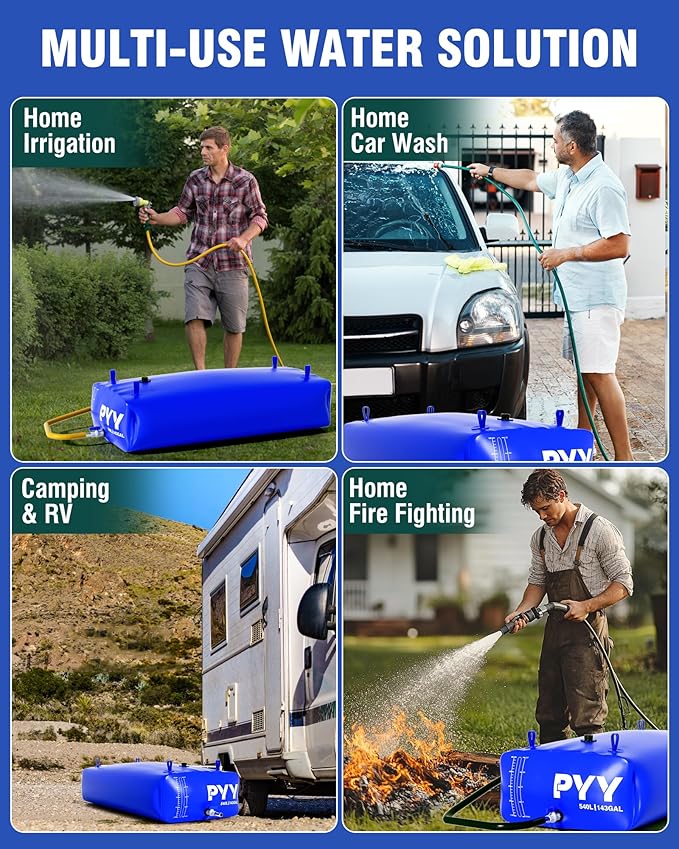 PYY Portable 143 Gallon Water Bladder - Truck Bed,Carrier Cart, Large Water Bob Bathtub Emergency Water Bladders for Outdoor RV & Car Camping,Water Storage Bladder with Spigot,Overflow Kit-Blue 540L